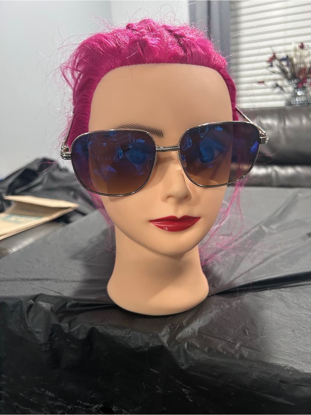 Women’s Aviator Sunglasses with Blue Gradient Lenses - Pink Frame Accent